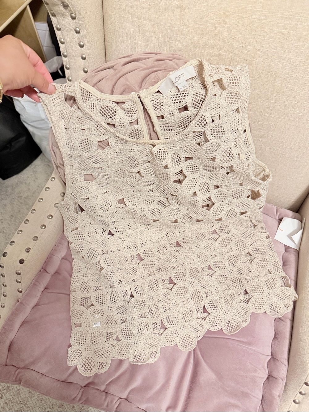 LOFT Cream Crochet Lace Sleeveless Camisole